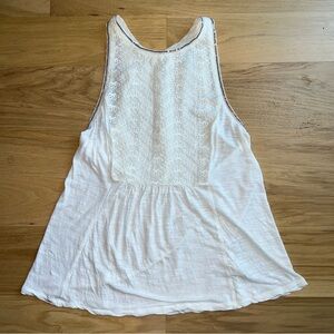 AEO American Eagle Outfitters Womens Tank Top sheer ivory eyelet sequin trim S